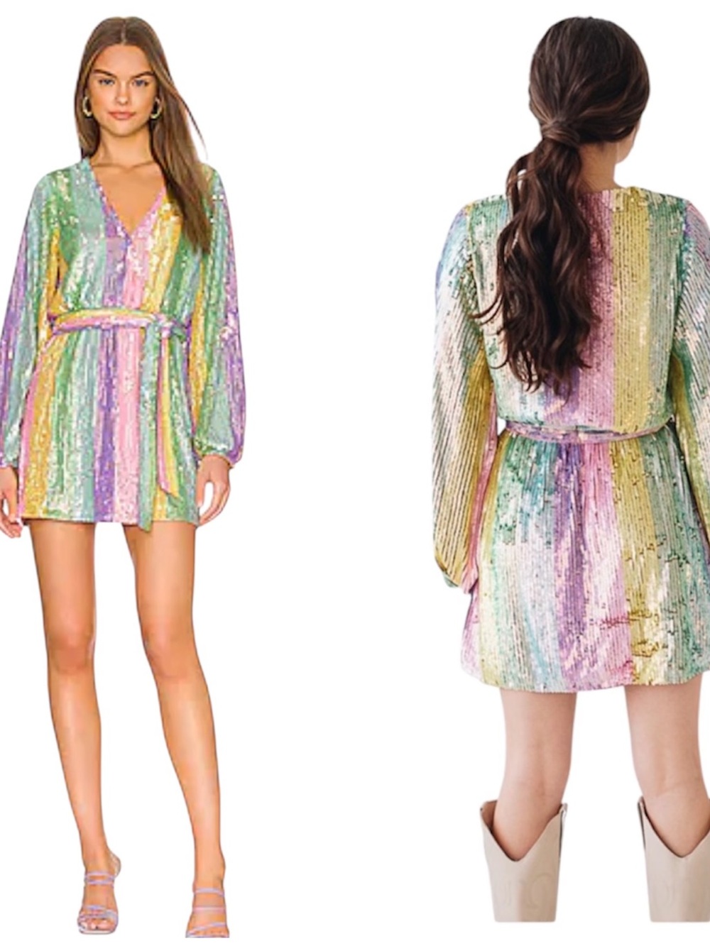 Show Me Your Mumu Pastel Rainbow Stripe Sequin Wear Me Out Mini Dress XS